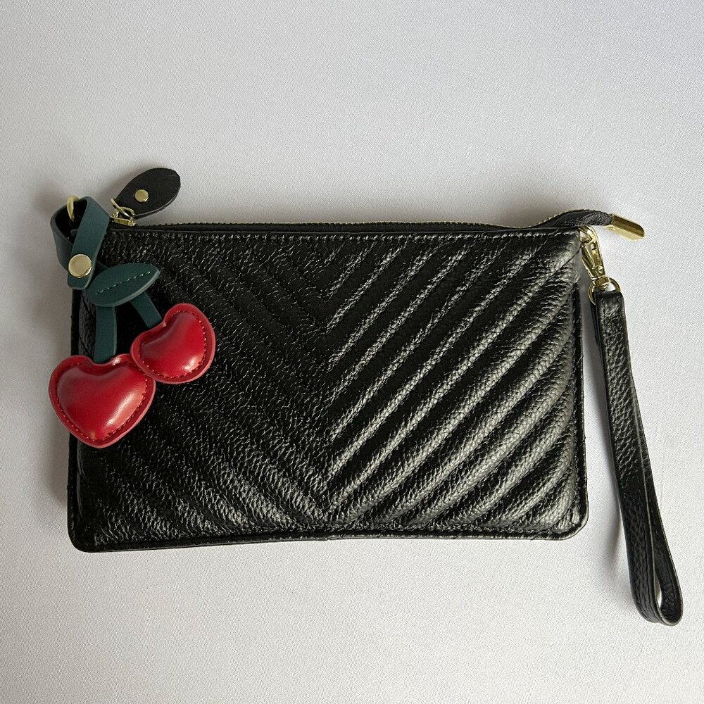 NEW Cherry Vegan Leather Bag Purse Charm or Key Chain - Picture 2 of 2